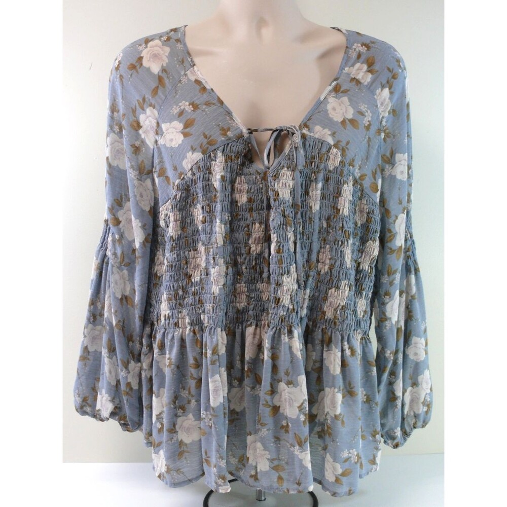 American Eagle Top blouse shirt smocked semisheer Floral Babydoll boho XXL